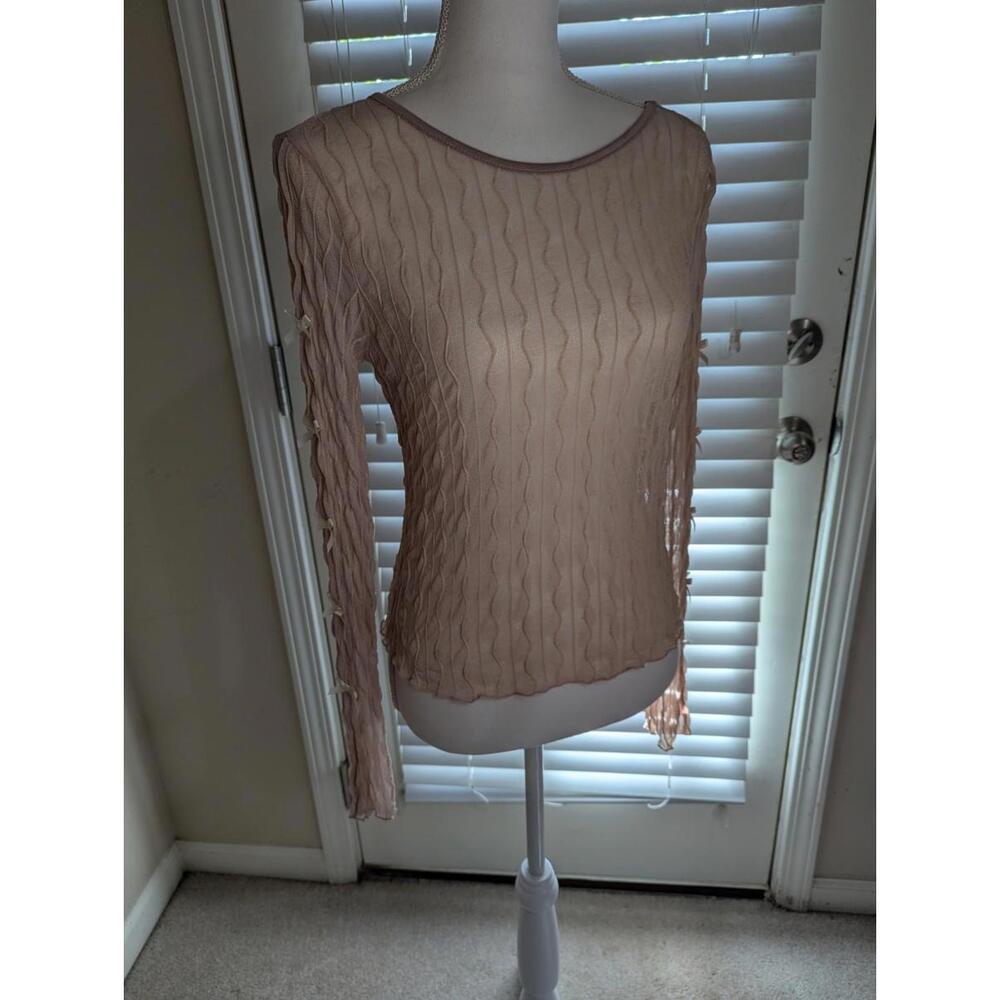Full Tilt Sheer Blush Pink Top With Bows On Sleeves NWT XL Junior